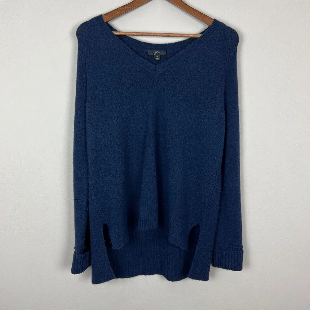 J.‎ Crew V-Neck Sweater In Yarn Womens Medium Navy Blue Merino Wool Alpaca Knit